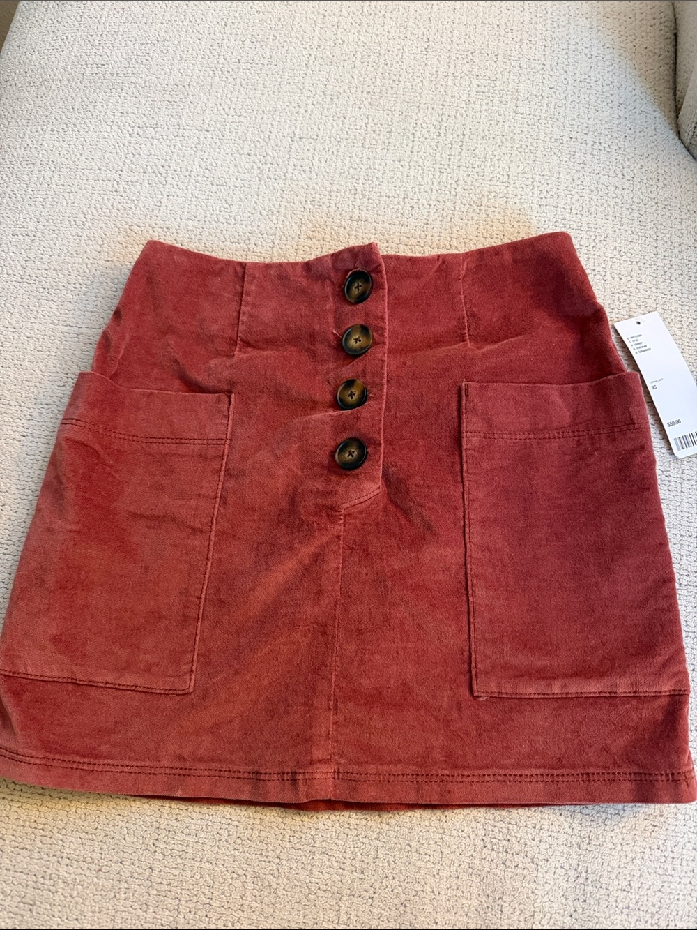 BDG Rust Red Corduroy Button-Front Mini Skirt